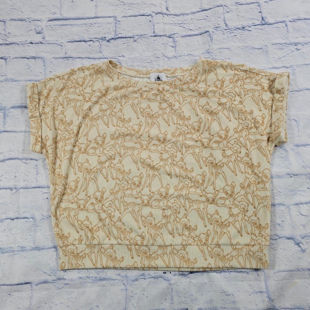 Disney Bambi Top Womens Medium Cream Waffle Knit Dolman Sleeve Character Print